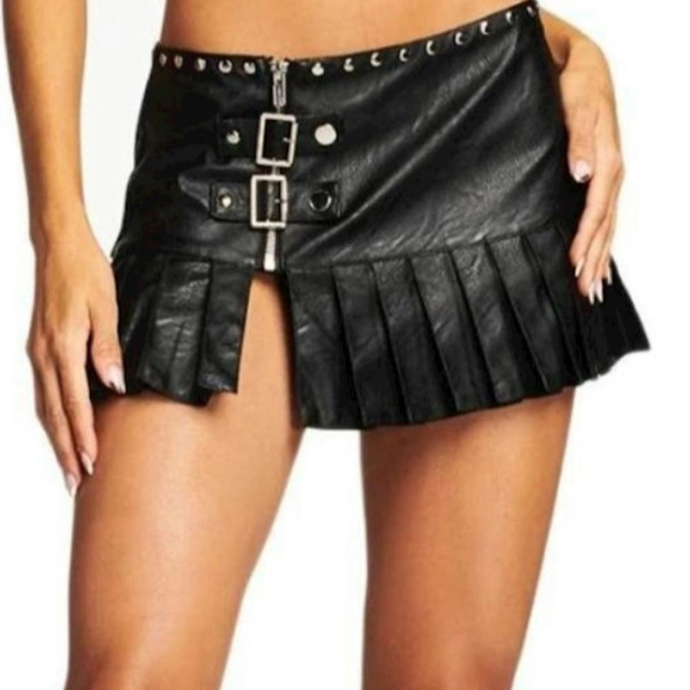 IAMGIA Philomina black leather pleated mini skirt with studs